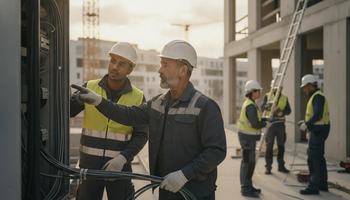 Internationale Fachkraefte im Handwerk auf der Baustelle